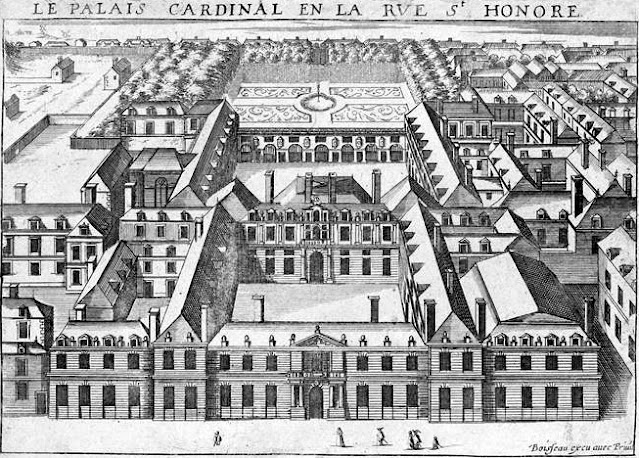 The_Palais_Cardinal_(future_Palais_Royal,_Paris) 1641 theatre to the RH.