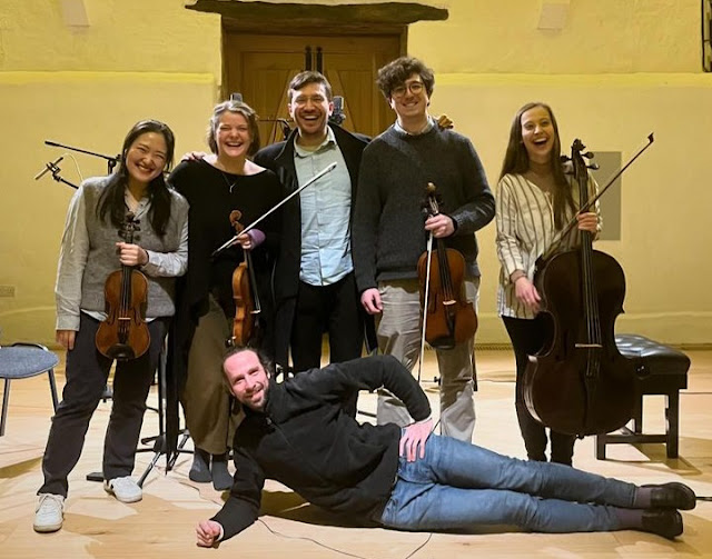 The Brompton Quartet, Aníbal Vidal & Ignacio LusardiMonteverde at recording session for Cuerdas y Rugidos