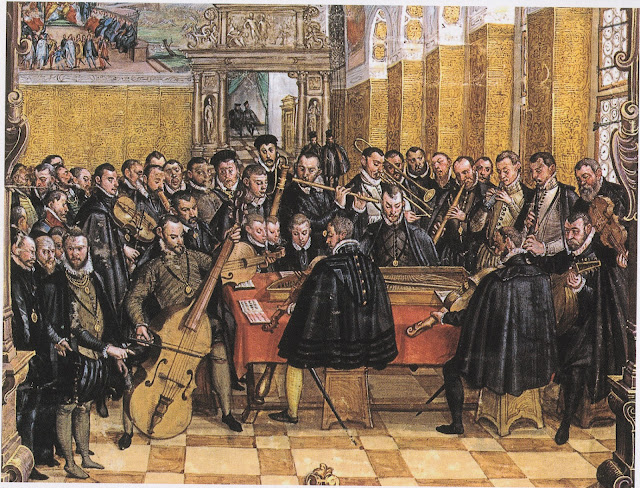 Orlande de Lassus and the Bavarian court musicians, circa 1563-70 by Hans Mielich