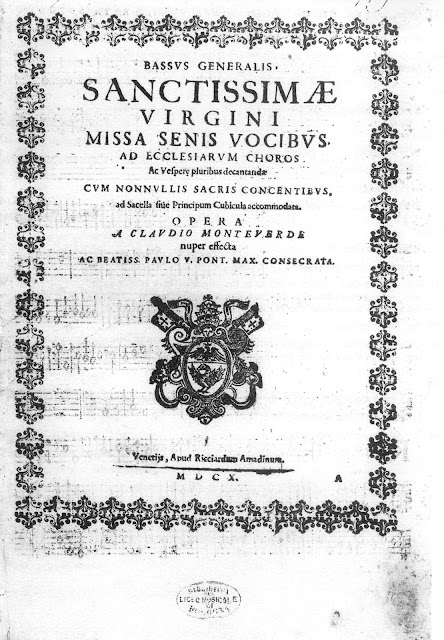 Title page of the "Bassus Generalis" for one of the partbooks in which the Vespers were published in 1610