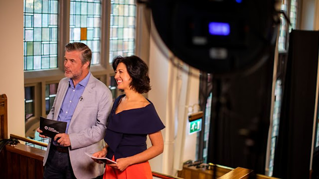 Petroc Trelawney and Alexandra Dariescu presenting highlights from Leeds International Piano Competition (Photo: Frances Marshall)