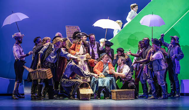 Gilbert & Sulllivan: The Pirates of Penzance - John Savournin, Gaynor Keeble & the Pirates plus a few departing daughters - English National Opera, 2024 (Photo: Craig Fuller)