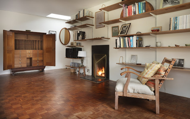 9 Church Walk, Aldeburgh, Suffolk, home of Imogen Holst from 1964 to 1984 - Living room with Gustav Holst's music cupboard (Photo: © Historic England Archive)