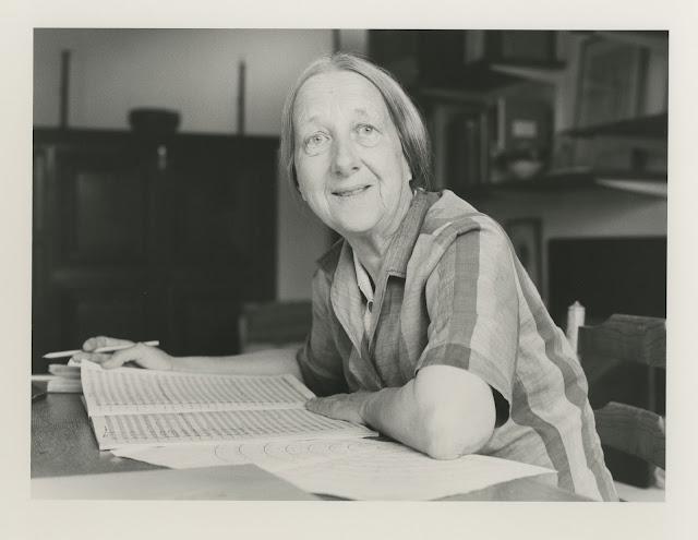 Imogen Holst at her desk (Photo: Nigel Luckhurst, © Britten Pears Arts)