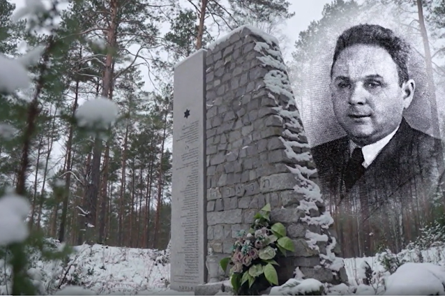 Image of Michael Zev Gordon's Grandfather, Zalman & memorial to those killed in the forest