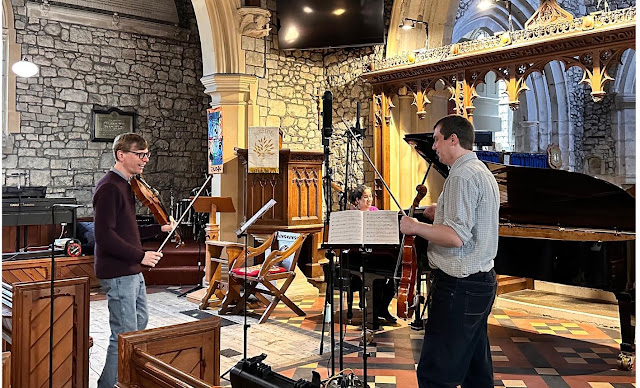 Matthias Wiesener, Lynn Arnold & Peter Mallinson recorfding Two Violas: Regeneration at St Peter's Church, Boughton Monchelsea, Kent in 2024