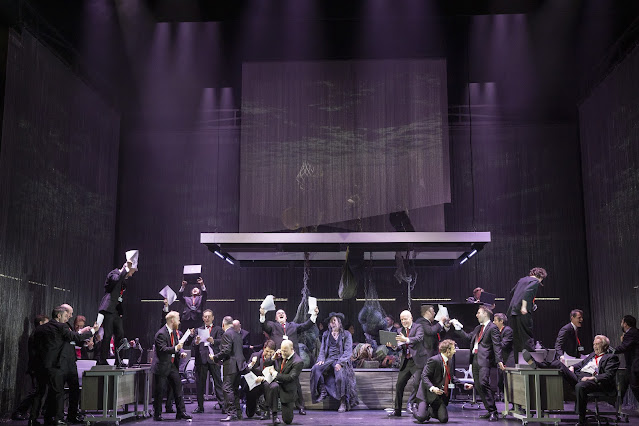 Wagner: The Flying Dutchman - Robert Hayward as The Dutchman with the Chorus of Opera North - Opera North (Photo: James Glossop)