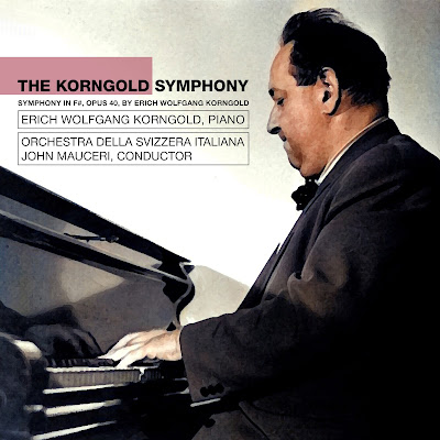 Supertrain Records is issuing a two-CD set consisting of Korngold's Symphony in F sharp, Op. 40, recorded in 1997 by John Mauceri and the Orchestra della Svizzera Italiana, along with Korngold's own piano performance of the symphony recorded between 1952 and 1954.