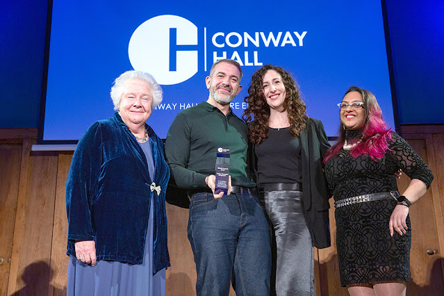 Conway Hall Ethical Aware: recipient Vivien Connacher and members of Songhaven with Conway Hall's Carmen D'Cruz