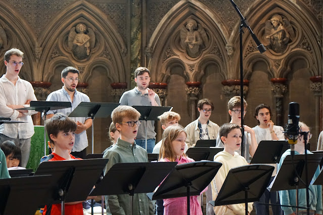 The Choir of St John's College, Cambridge recording on 17 July 2024 (Photo: Isabelle Freeman)