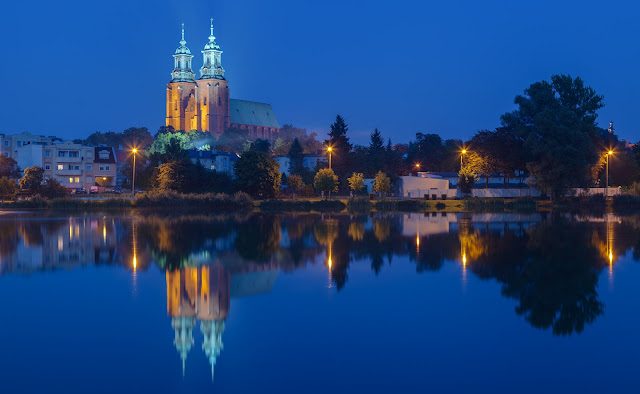Gniezno Cathedral and Lake Jelonek, Poland, where Mikołaj Zieleński worked