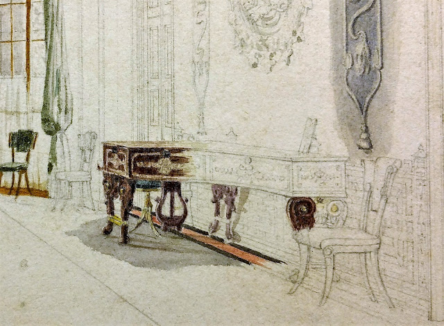 A detail of A C Pugin’s drawing of the Entrance Hall, Brighton Pavilion c1821