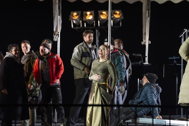 Musgrave: Mary, Queen of Scots - Heidi Stober & cast in the Act One party scene - English National Opera, 2025 (Photo: Ellie Kurttz)