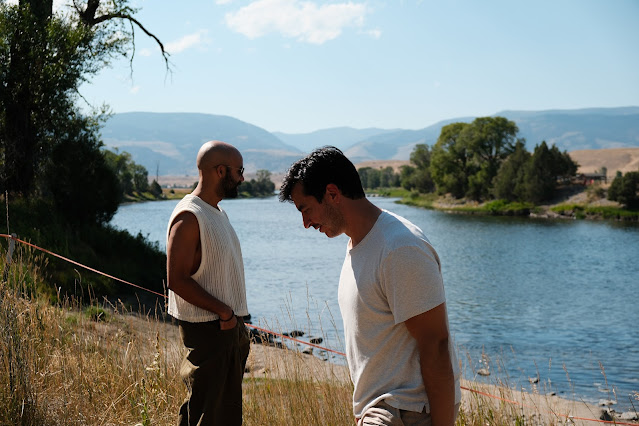Michael Kuhn & Schyler Vargas (who play brother Paul & Norman in Zach Redler's new opera) on the Yellowstone River, August 2025 (Photo: Charlotte Mae Ellison)