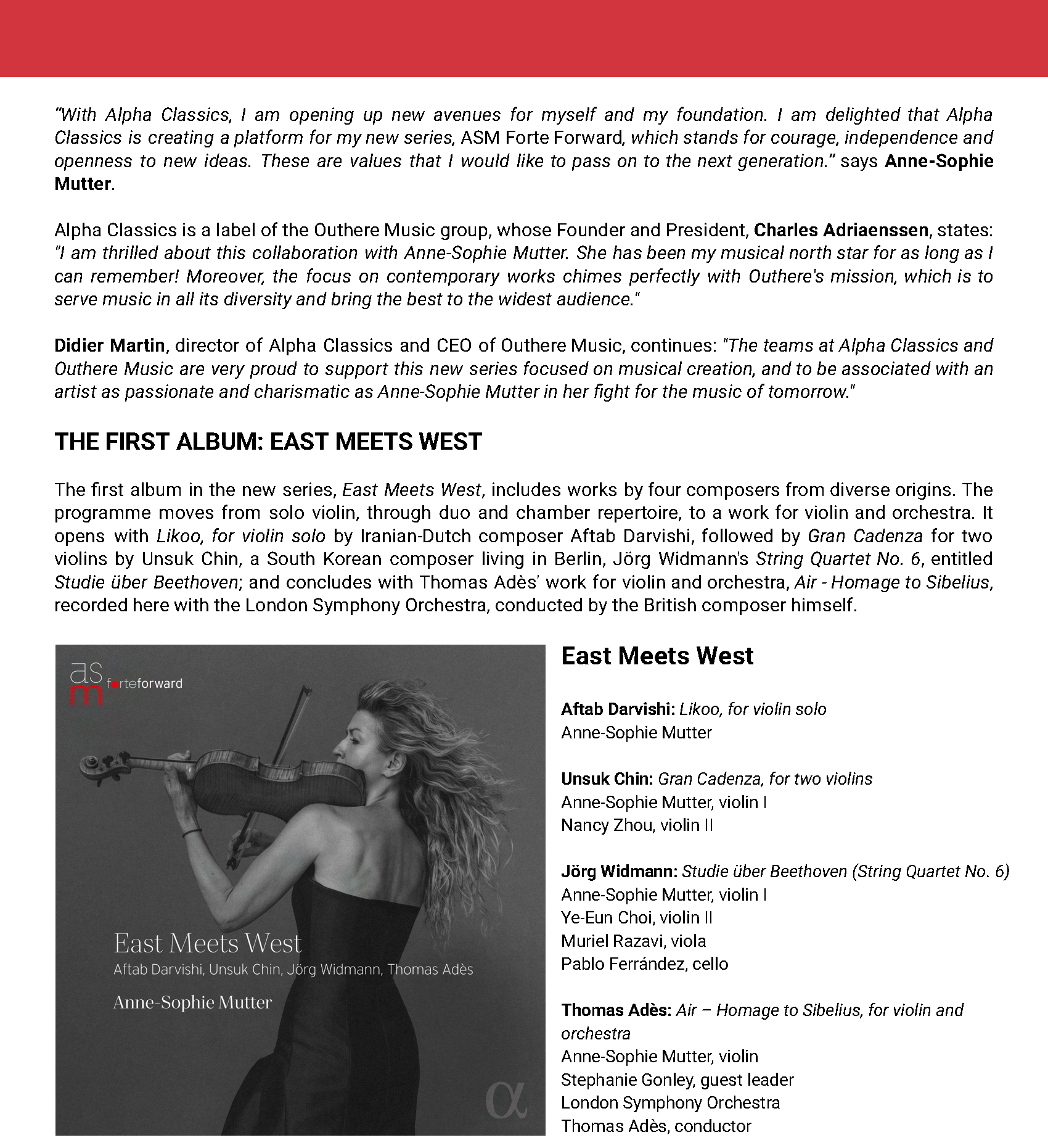 Anne-Sophie Mutter joins Alpha Classics