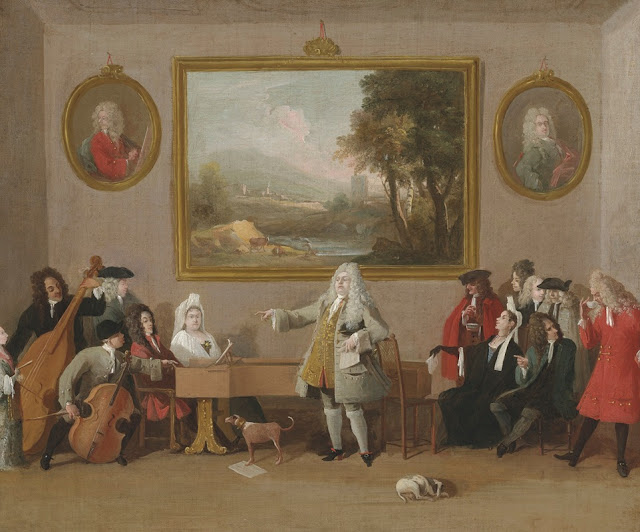 painting of a rehearsal for Scarlatti’s Pirro e Demetrio by the Venetian master Marco Ricci from around 1709; Nicolini stands poised at the center of the scene.