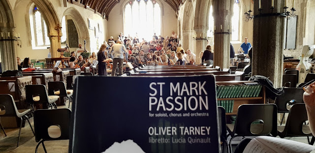 Preparing for the premiere of Oliver Tarney's St Mark Passion at St Endellion in 2019 Preparing for the premiere of Oliver Tarney's St Mark Passion at St Endellion in 2019