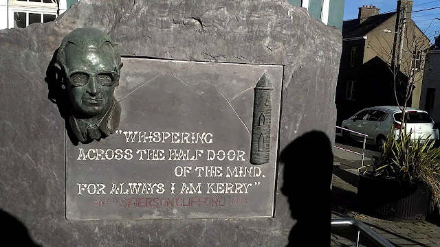 The plaque, designed by Alan Ryan Hall, commemorating Sigerson Clifford in Cahersiveen, Co. Kerry.