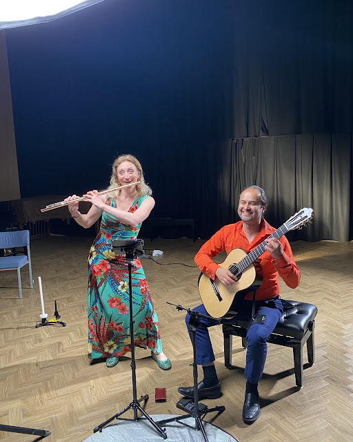 Emily Andrews & Francisco Correa during the recording of From Honey to Ashes