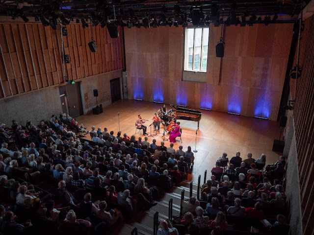 Sphinx Piano Quinet: Nathan Amaral, Elena Urioste, Celia Hatton, Sterling Elliott, Amiri Harewood - Aldeburgh Festival (Photo: BPA)