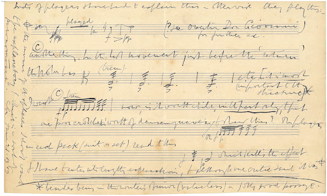 Piano Quintet. Manuscriptdated January 21, 1919, of passages and queries about the work, consisting of questions from Elgar addressed to Harold Brooke [Jaeger’s successor at Novello], both as printer and as pianist. JNM's comment: “This half-sheet of music paper, filled on both sides, shows more clearly than anything known to me the working relationship between the two men, especially close over this work.”