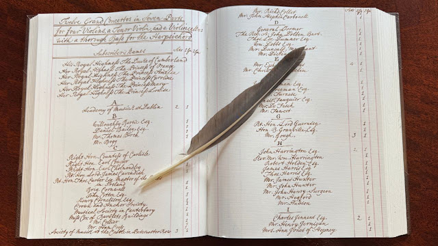Ledger of subscribers to Handel's Twelve Grand Concertos from 1740 (Handel Hendrix House) Ledger of subscribers to Handel's Twelve Grand Concertos from 1740 (Handel Hendrix House)