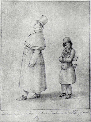 Vogl and Franz Schubert, caricatured by Franz von Schober (c. 1825)