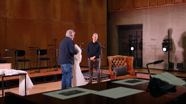 Ben Parry and Garth Bardsley's My Father Cannot Speak in rehearsals with Roderick Williams at Snape [Photo: Angus Cooke / Britten Pears Arts]